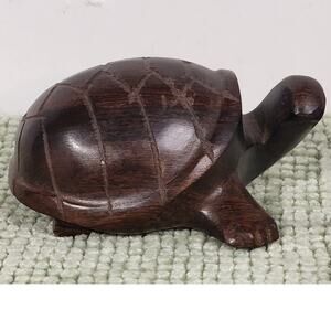 Hand Carved Solid Wood Turtle Figurine Heavy Rosewood Style Miniature Decor